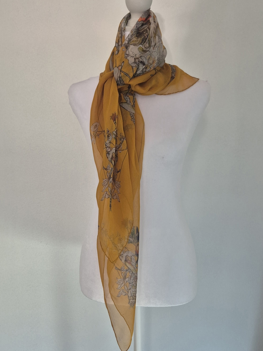 Alexander McQueen Gold Saffron Yellow Floral Silk Scarf